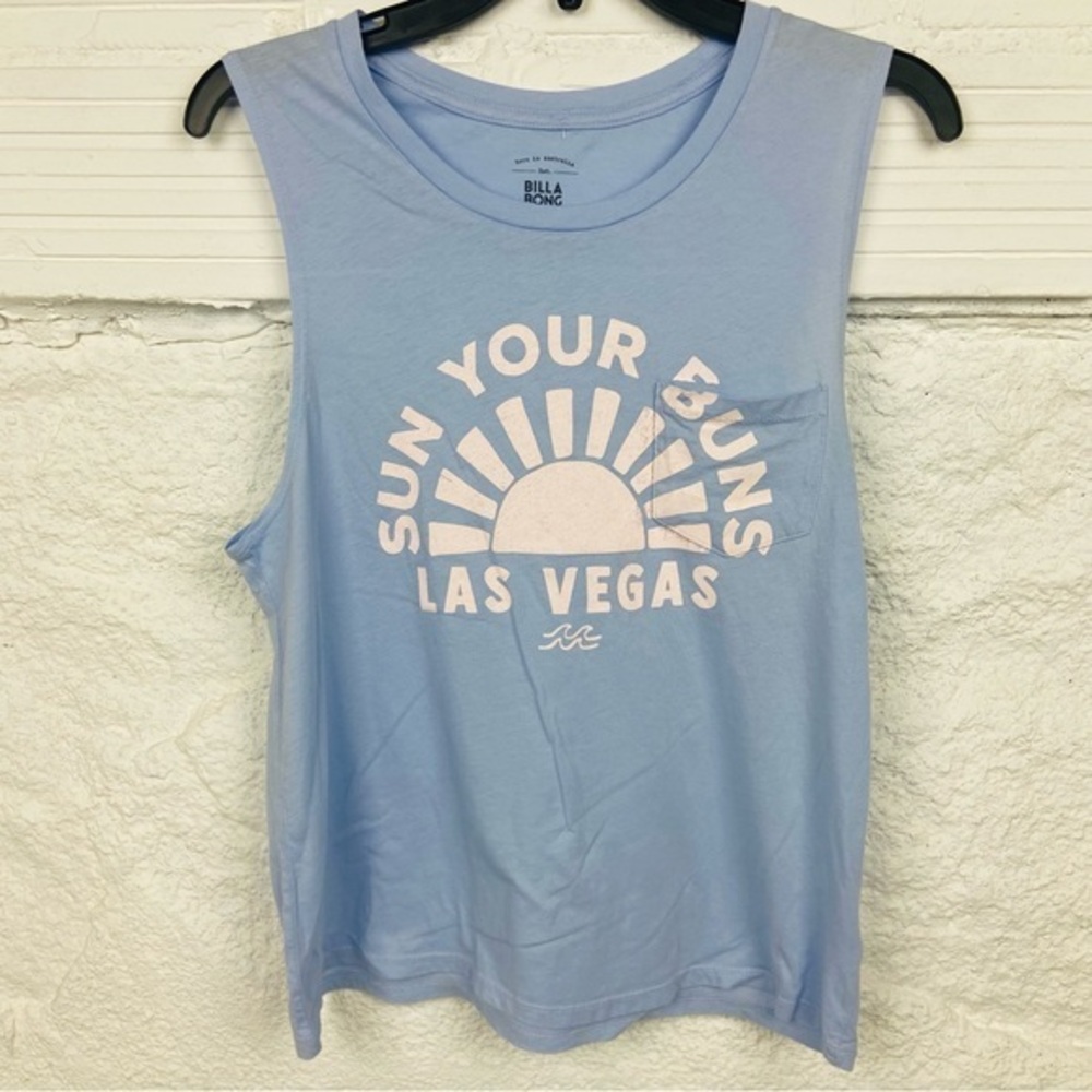 NWOT BILLA BONG pastel blue SUN YOUR BUNS LAS VEGAS sleeveless muscle top small